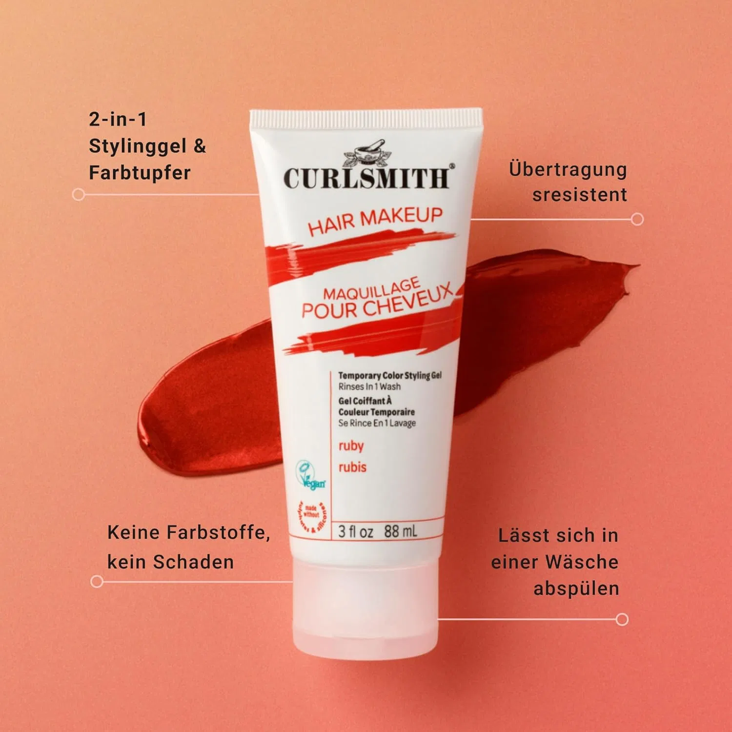 Временная краска-гель для волос Curlsmith Hair Makeup Ruby Red Curlsmith, Ruby-Red — фото 3