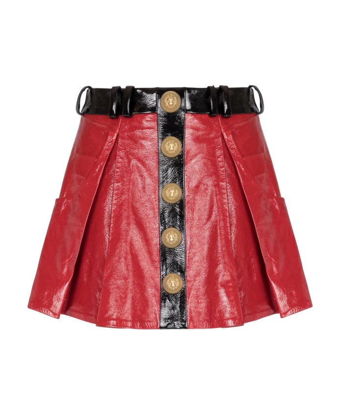 

Плиссированная юбка из лакированной кожи Balmain, красный
