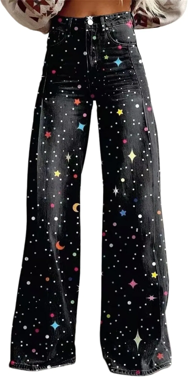 Джинсы с цветочным принтом, Wide Leg, 06