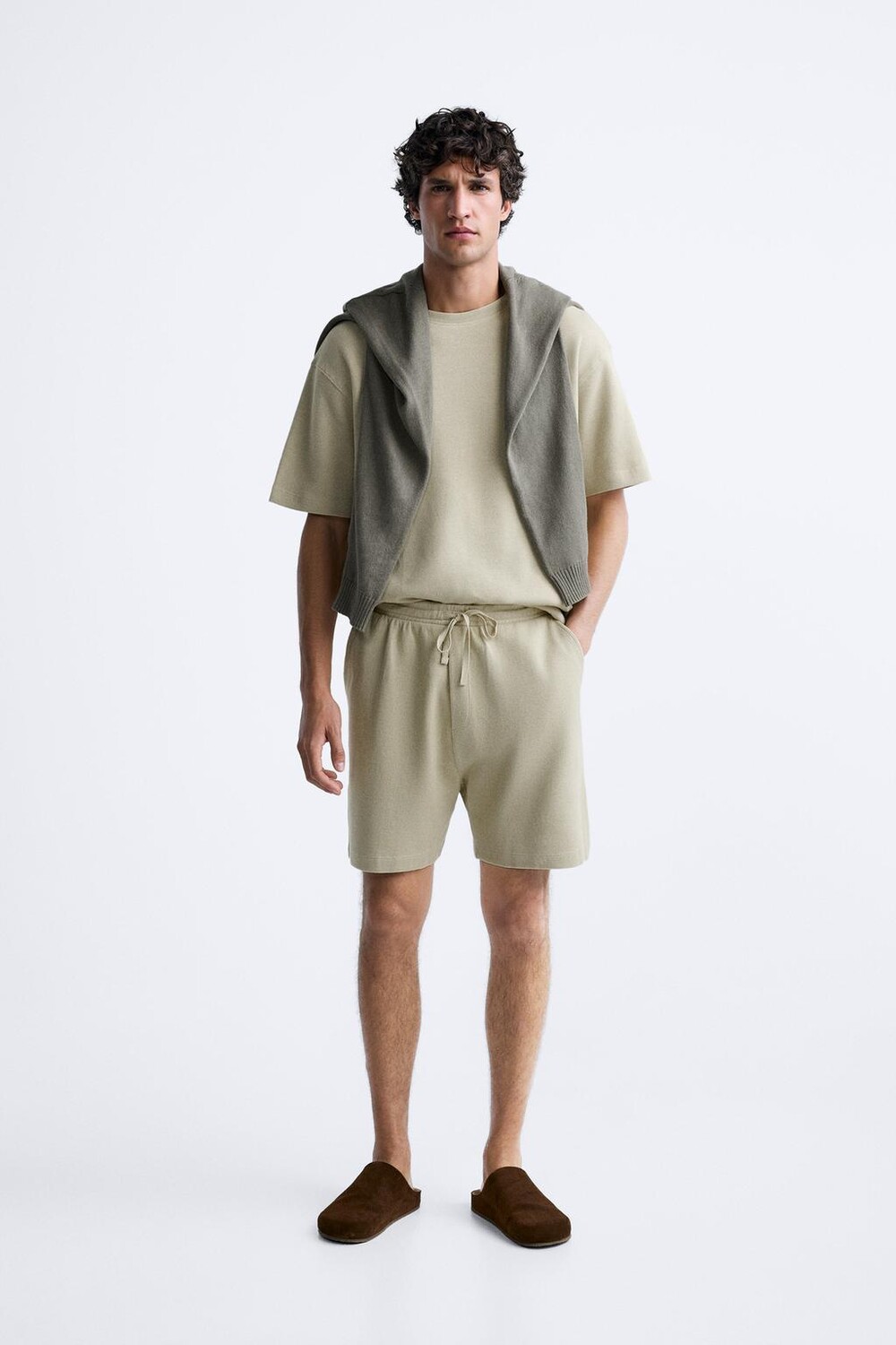 

Мягкая на ощупь рубчатая футболка ZARA, цвет light sand