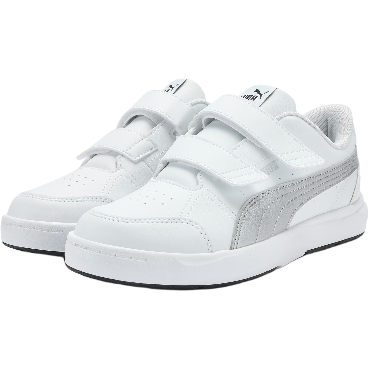 Evolve Court V устойчивые к истиранию дышащие низкие детские скейтбординговые кроссовки white silver для подростков PUMA, белый серебряный — фото 4