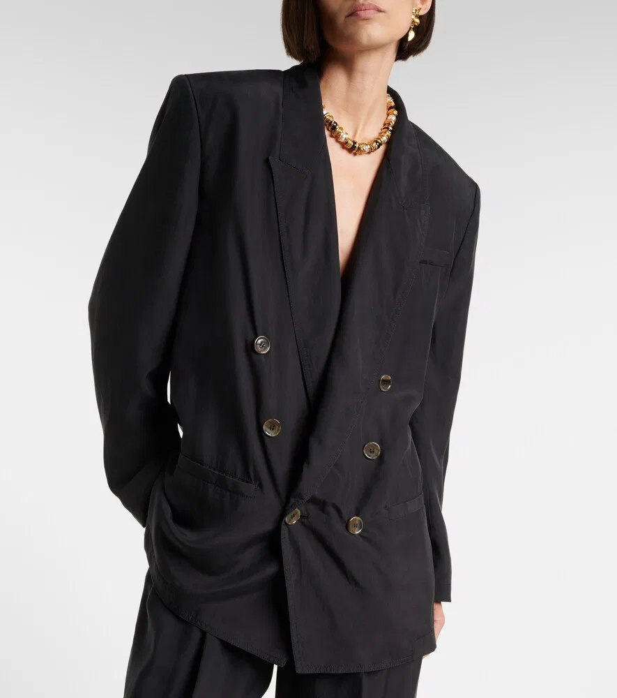 Двубортный шелковый блейзер Saint Laurent, коричневый — фото 3