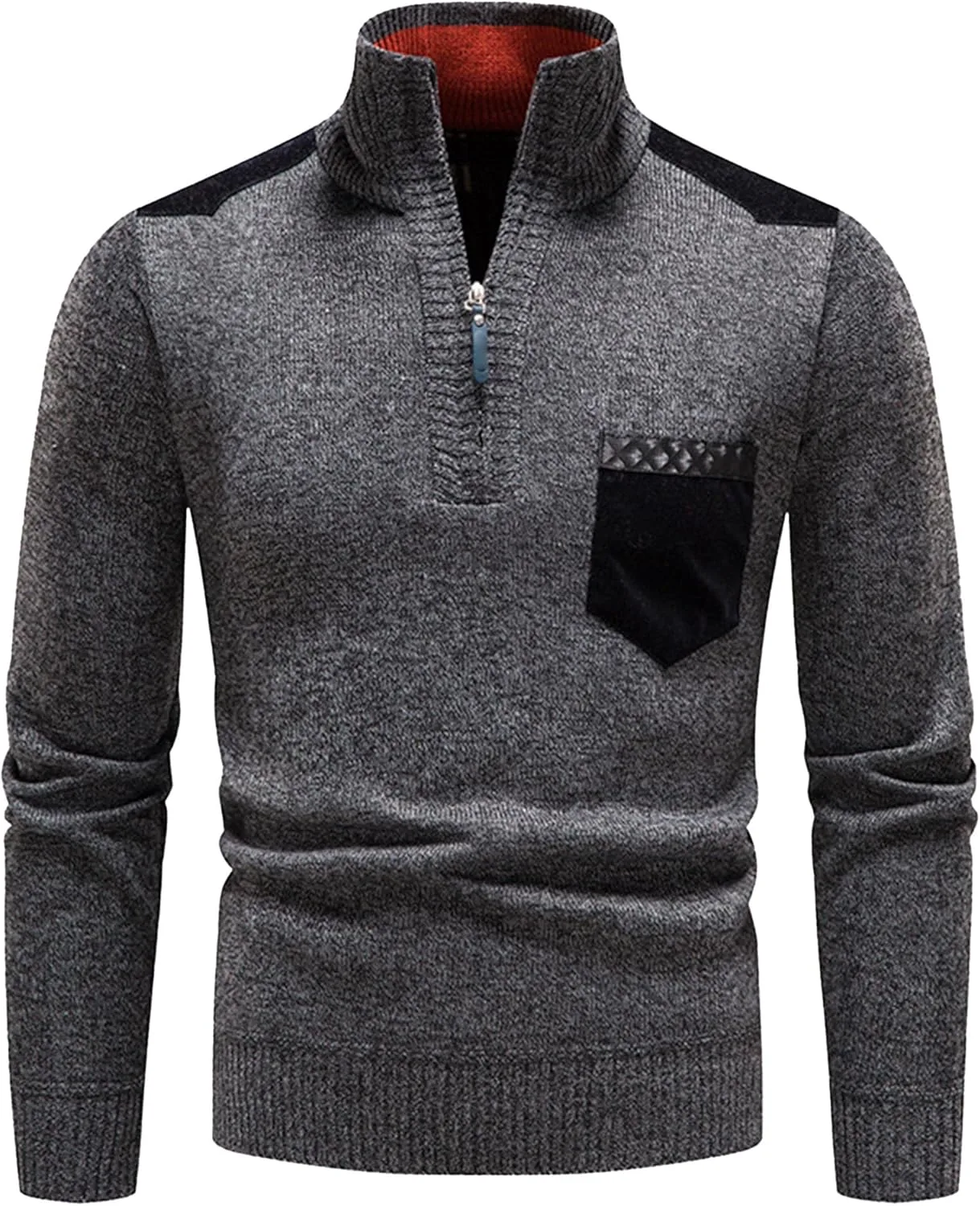 

Мужской свитер-поло с застежкой на четверть, Slim Fit, с накладным карманом на груди SWJGLITTR