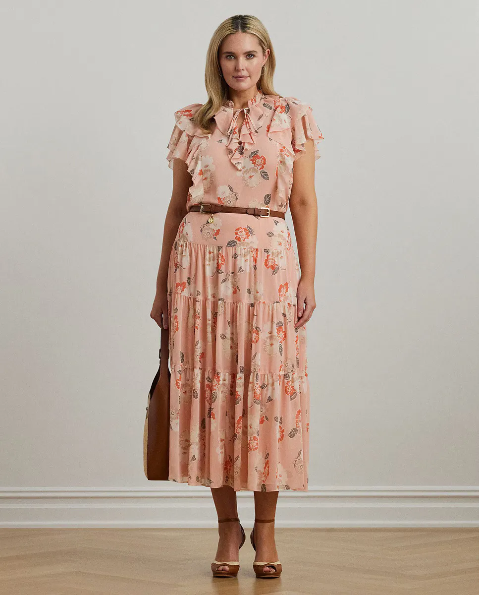 

Длинная юбка больших размеров с цветочным принтом Lauren Ralph Lauren, розовый