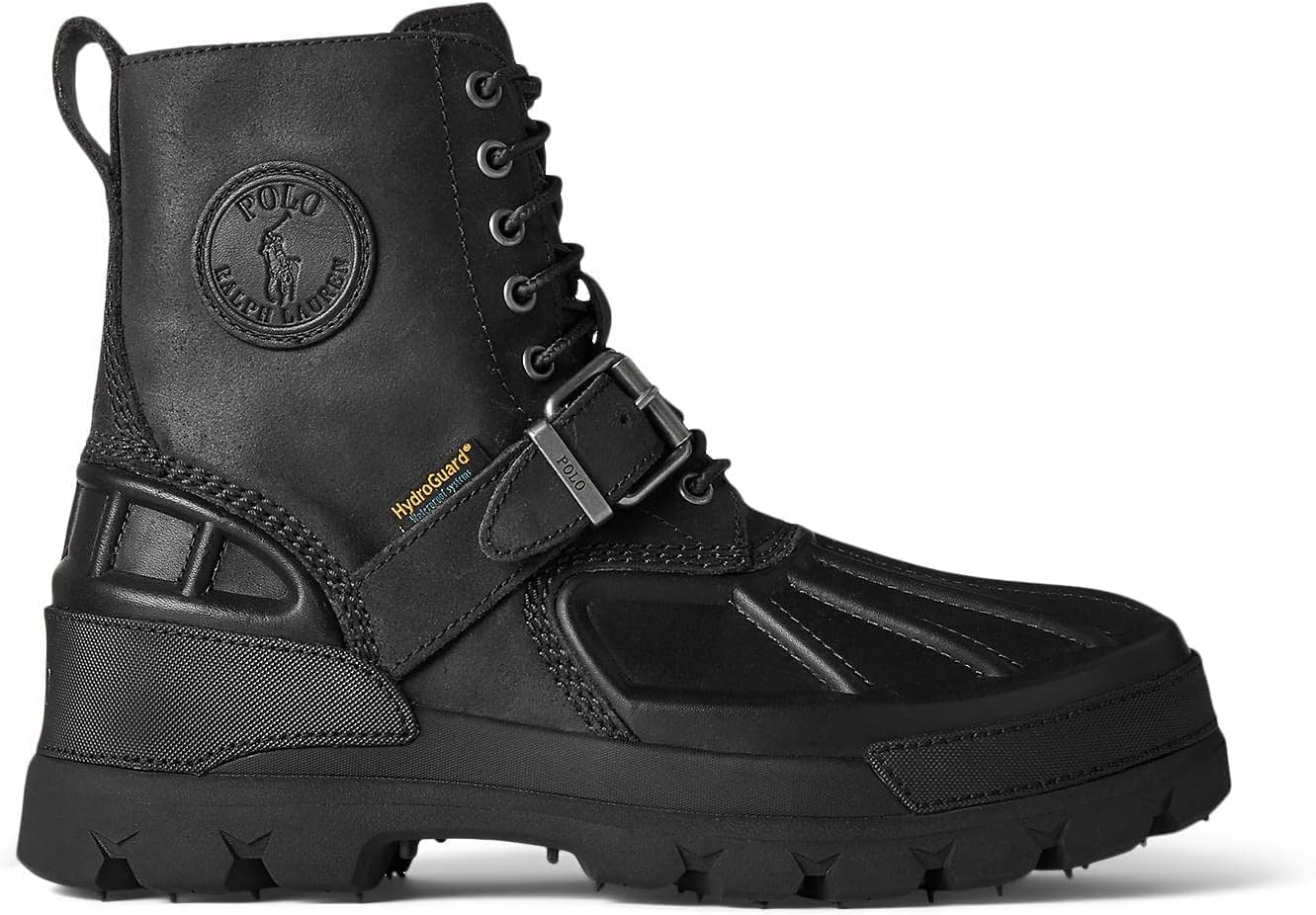 POLO RALPH LAUREN Мужские высокие водонепроницаемые кожано-замшевые ботинки Oslo, Black/Black — фото 3
