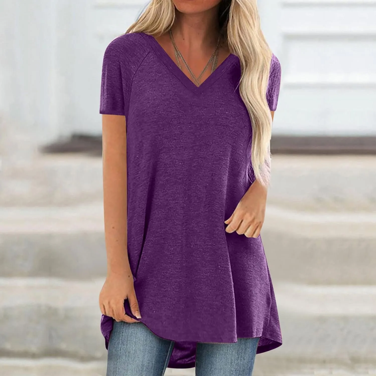 Футболка Plus Size для женщин Casual V-образный вырез короткий рукав — фото 2