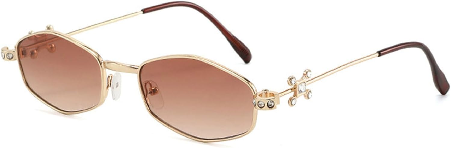 

Женские солнцезащитные очки в металлической оправе со стразами, модель 2025, блестящие бриллиантовые солнцезащитные очки UV400, модные многоугольные очки mincl, Gradient Brown