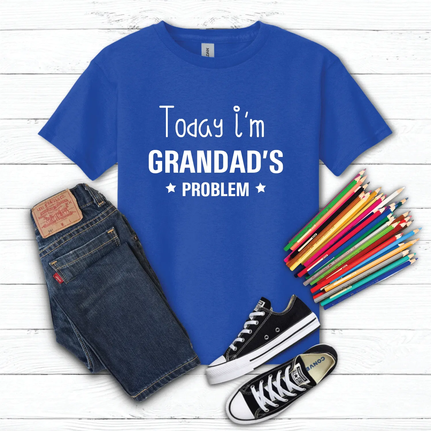 Футболка детская "Today I’m Grandad’s Problem" 60 Second Makeover, синий