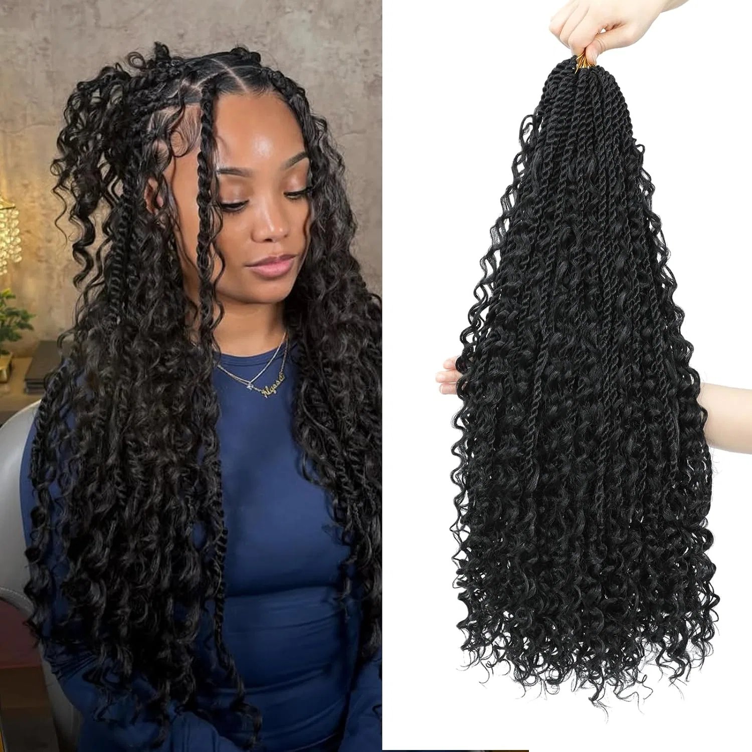 Набор для плетения сенегальских кос Senegalese Twist Crochet Hair 8 упаковок 16 дюймов Auxemuen, 1B