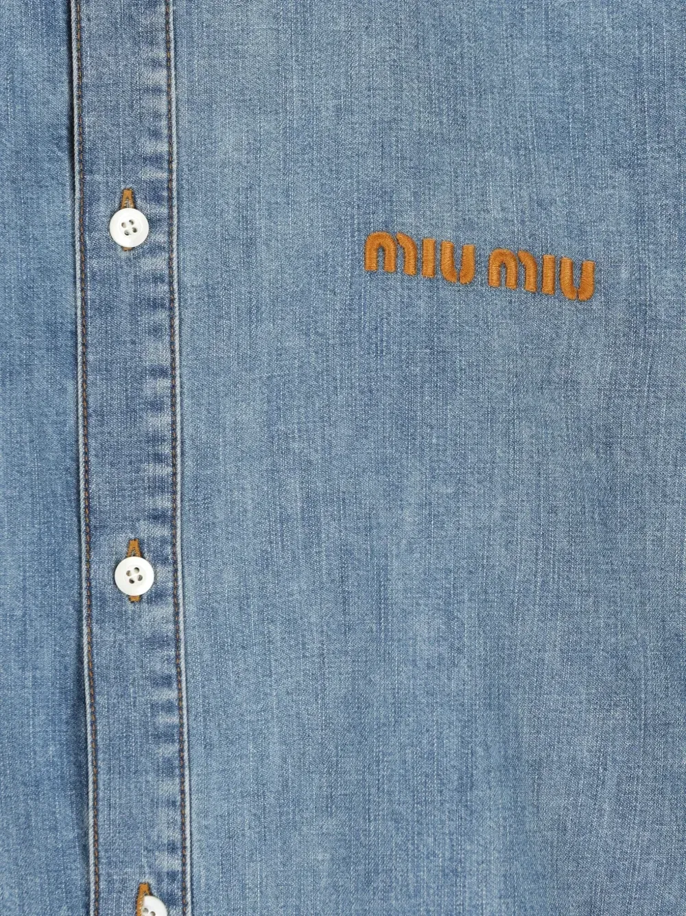 Рубашка с вышитым логотипом и эффектом обесцвечивания MIU MIU, синий — фото 3