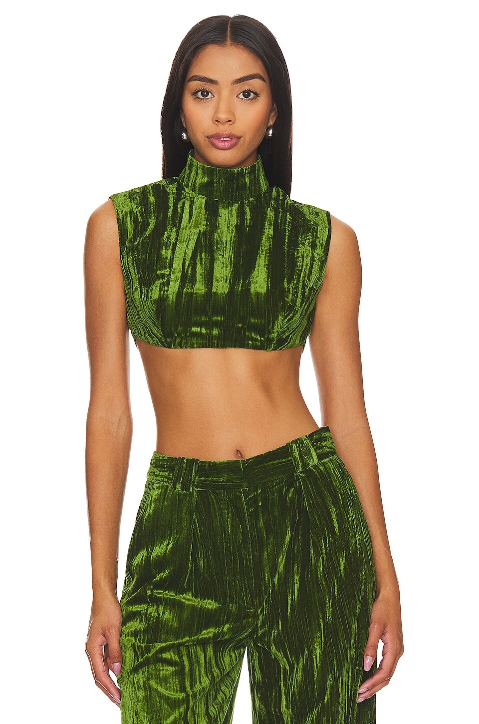 

Топ NBD Crinkled Velvet Backless Crop, цвет Juniper Green