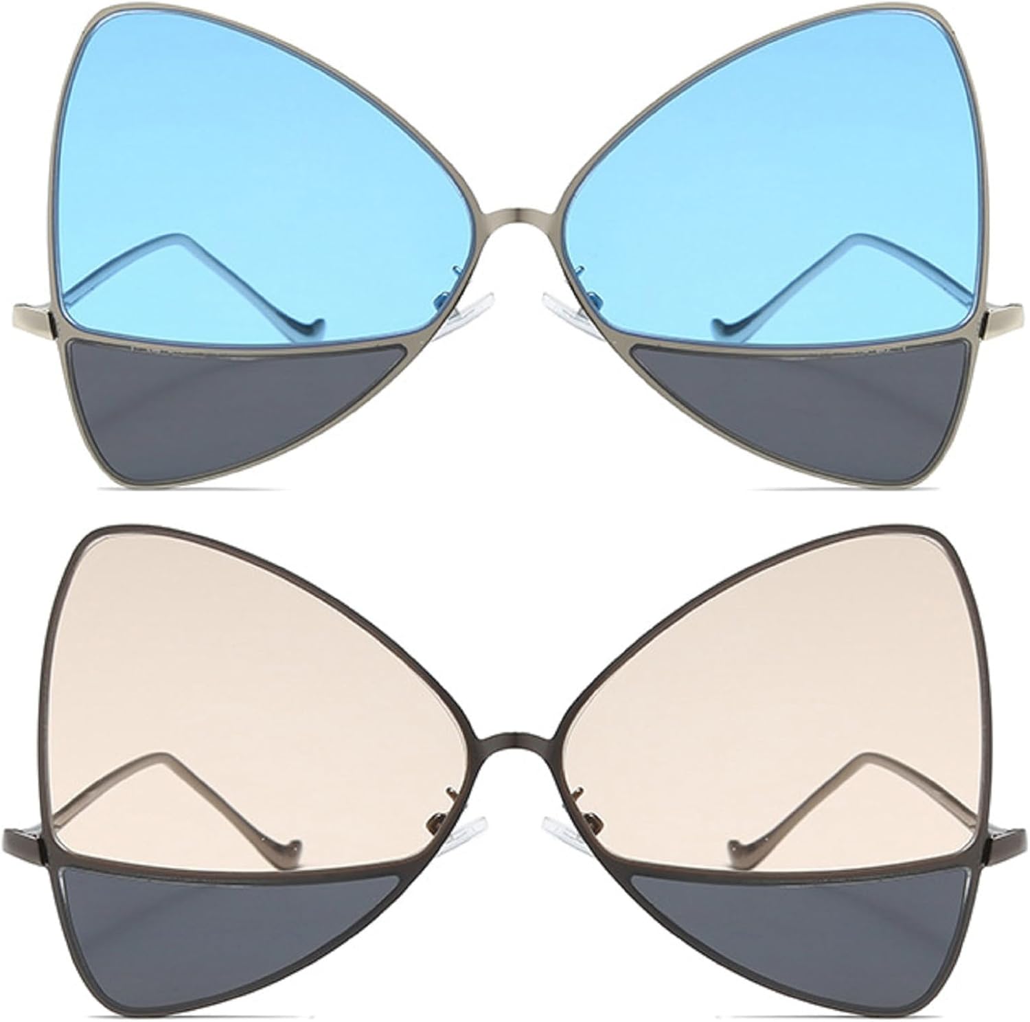 

Винтажные солнцезащитные очки-бабочки для женщин, металлическая оправа, двухцветные солнцезащитные очки, модные женские солнцезащитные очки большого размера «кошачий глаз» mincl, 2pcs-blue&brown Gray