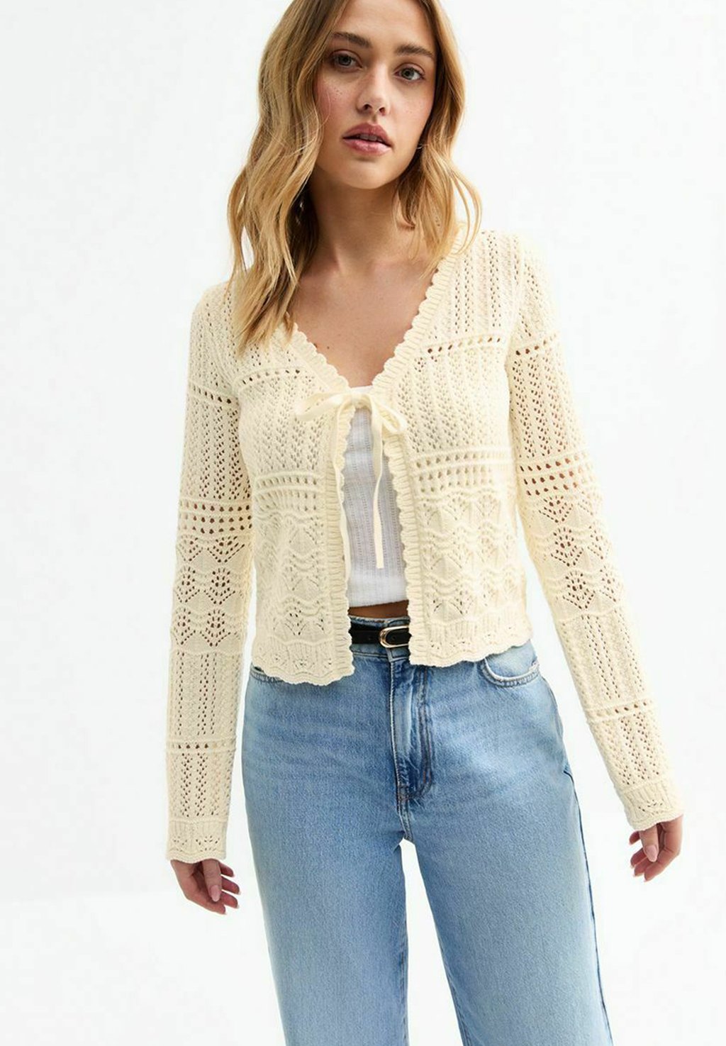 

Кардиган VDE STITCHY TIE FRONT New Look, бежевый