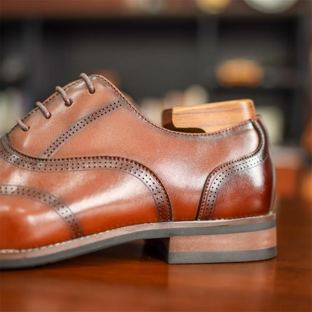 

Мужские кожаные туфли на шнуровке для делового и официального стиля Oxfords, Derby, Brogue, Wingtip ретро-тематика Abborora, коричневый