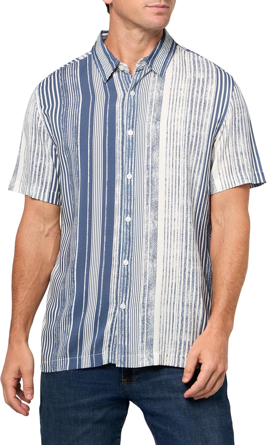 

Мужская рубашка GUESS Eco с коротким рукавом из вискозы в полоску, Antique Stripe Mojave Stone