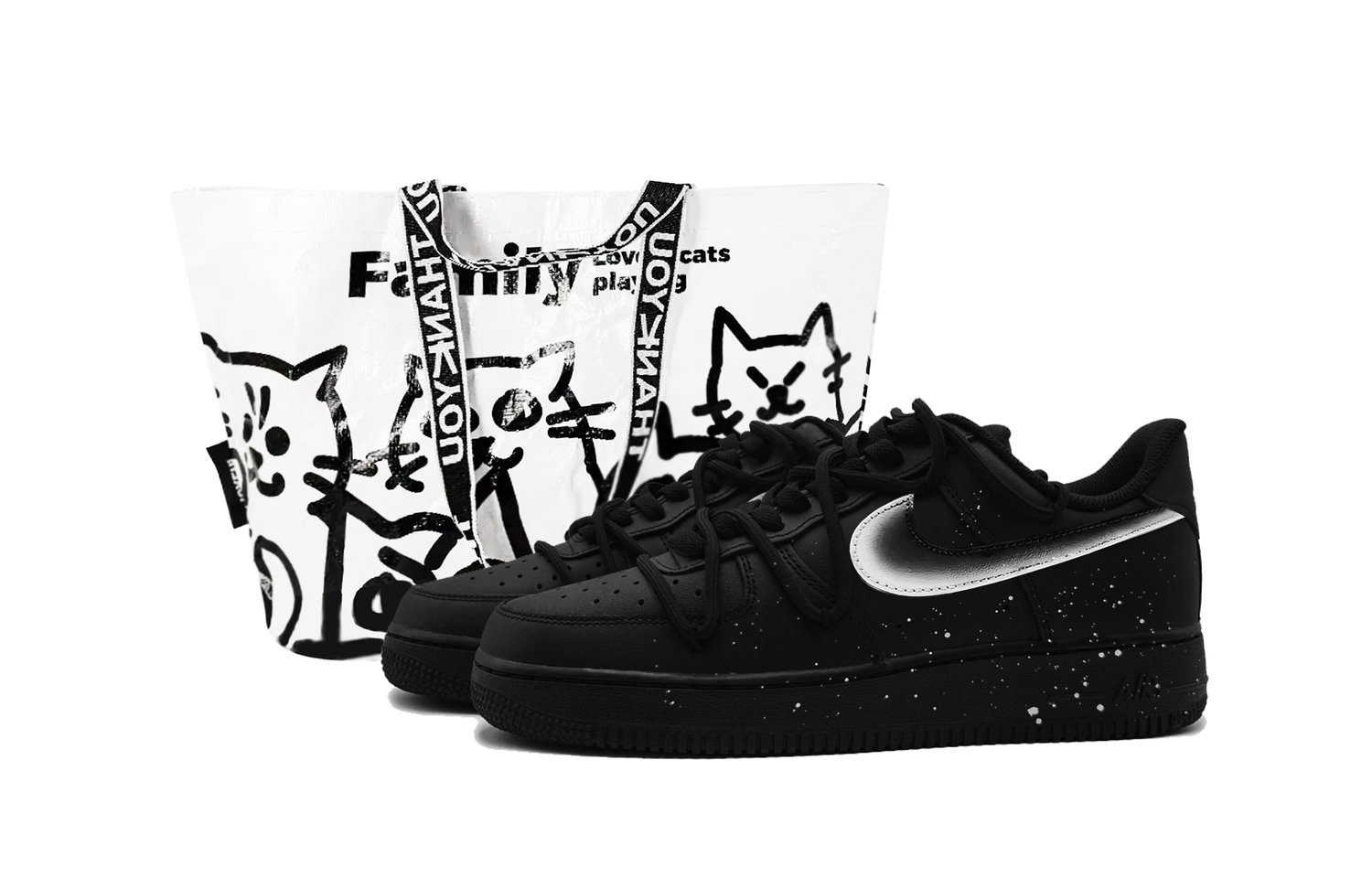 

Nike Кроссовки Air Force 1 Black Warrior Abrasion Resistant Slip Resistant Skateboard Shoes Black White Kids'