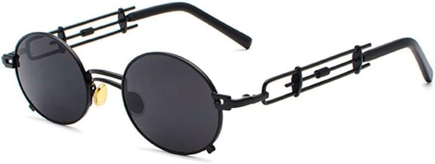 

Панк-очки овальной формы красного цвета для мужчин, металлическая черная оправа, хип-хоп, для женщин, винтажные маленькие солнцезащитные очки, аксессуары в стиле стимпанк 90-х KTUCN, 1 Black Grey