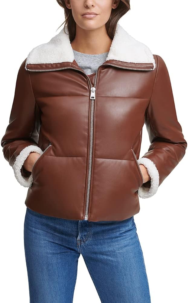 

Женская стеганая куртка Levi's Breanna с меховой отделкой, Dark Brown Faux Leather