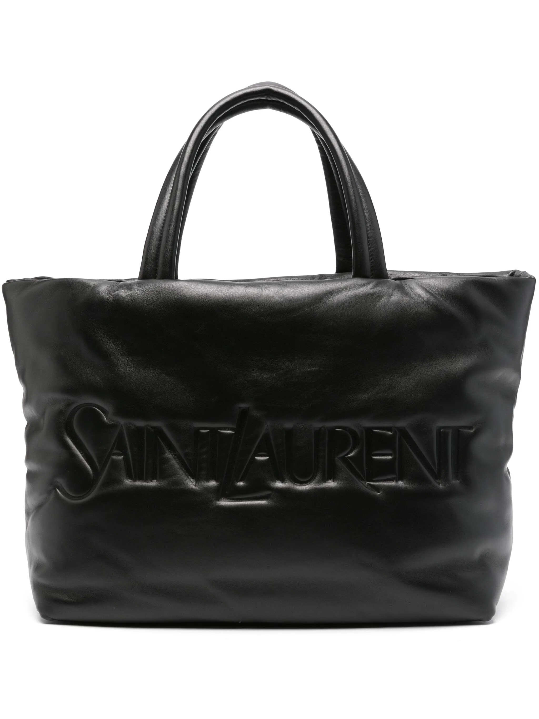 Сумка-тоут с тисненым логотипом Saint Laurent, черный