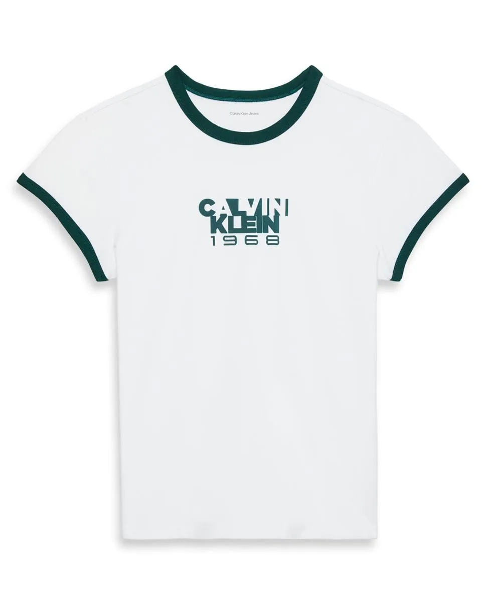 

Женская футболка baby tee с графическим принтом Calvin Klein Jeans, белый