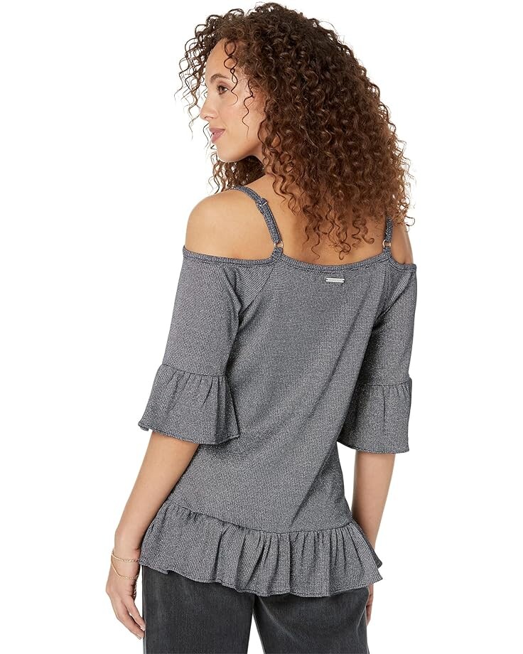 

Топ Michael Kors Sparkle Cold-Shoulder Ruffle Top, цвет Midnight Blue/Silver