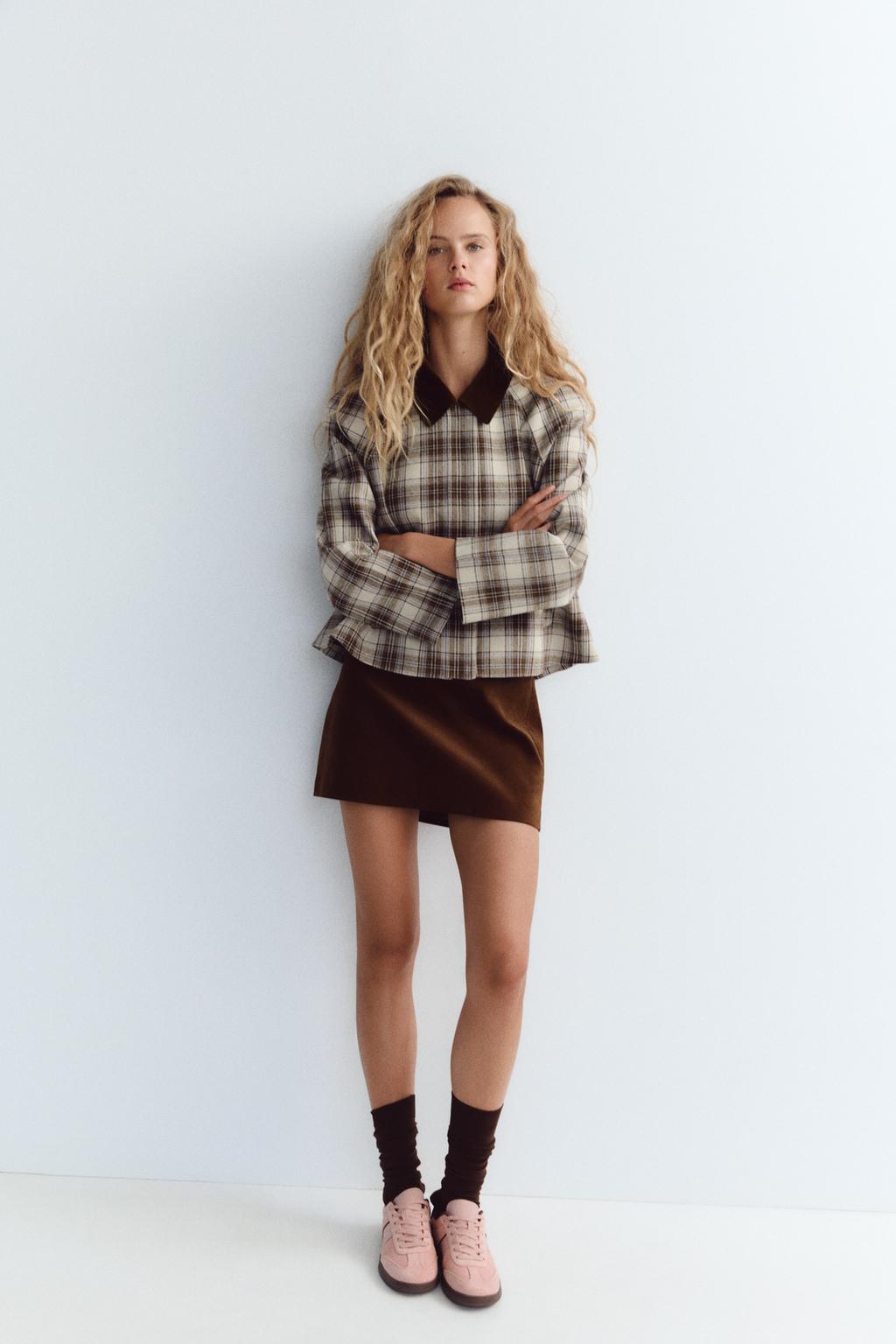 

Клетчатая куртка-накидка ZARA, коричневый-синий