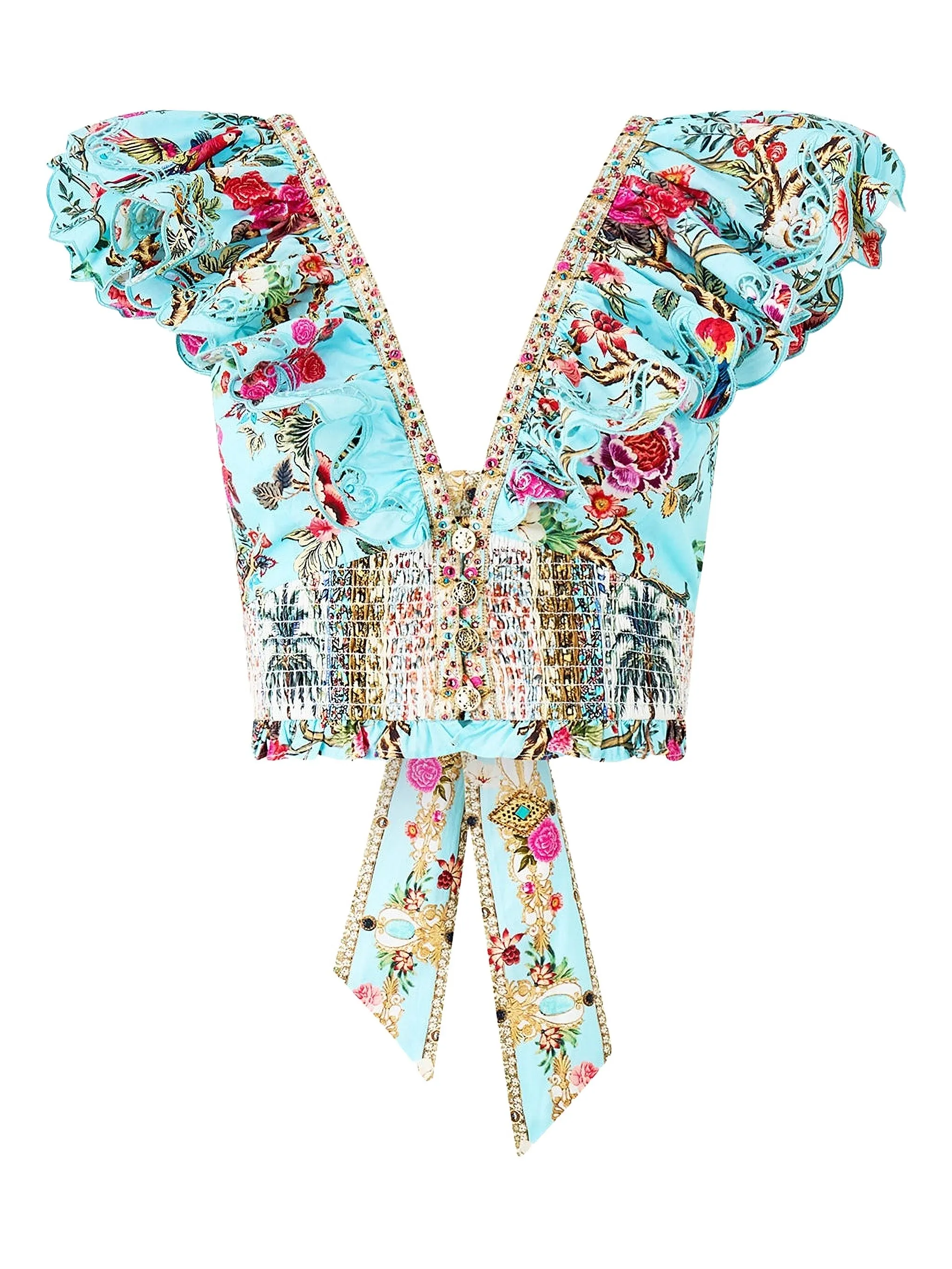 

Топ с V-образным вырезом и короткими рукавами Camilla, синий