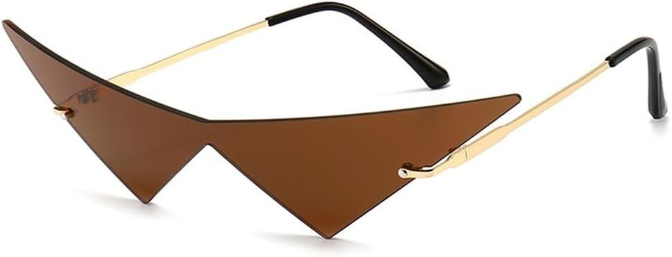 

Большие солнцезащитные очки «кошачий глаз» без оправы для женщин, модные солнцезащитные очки с цельными линзами, женские трендовые треугольные очки для мужчин GHVWYX, C6 Gold-brown
