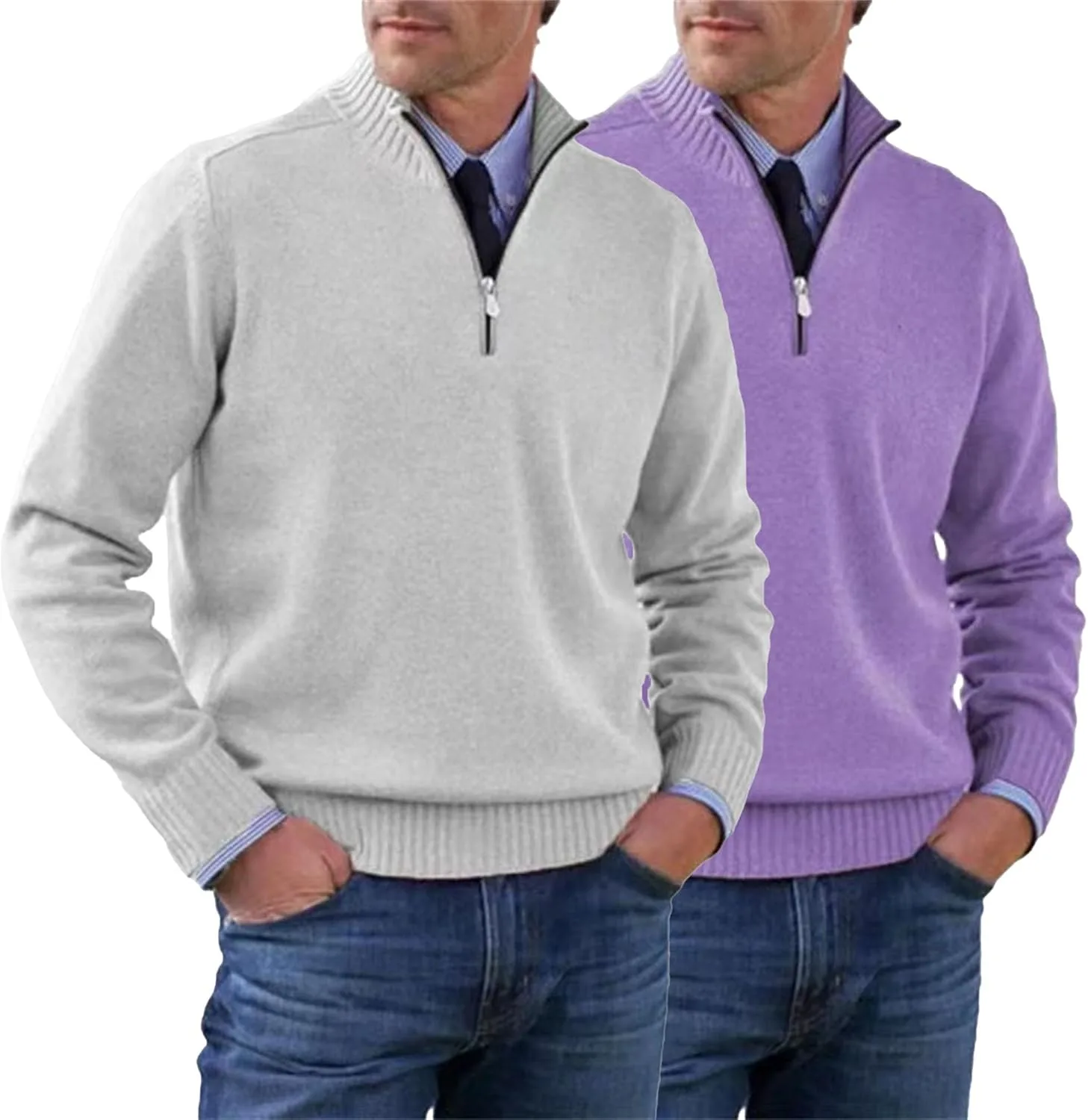 

Мужской свитер Maiyifu-GJ Slim Fit с воротником-стойкой и молнией на четверть