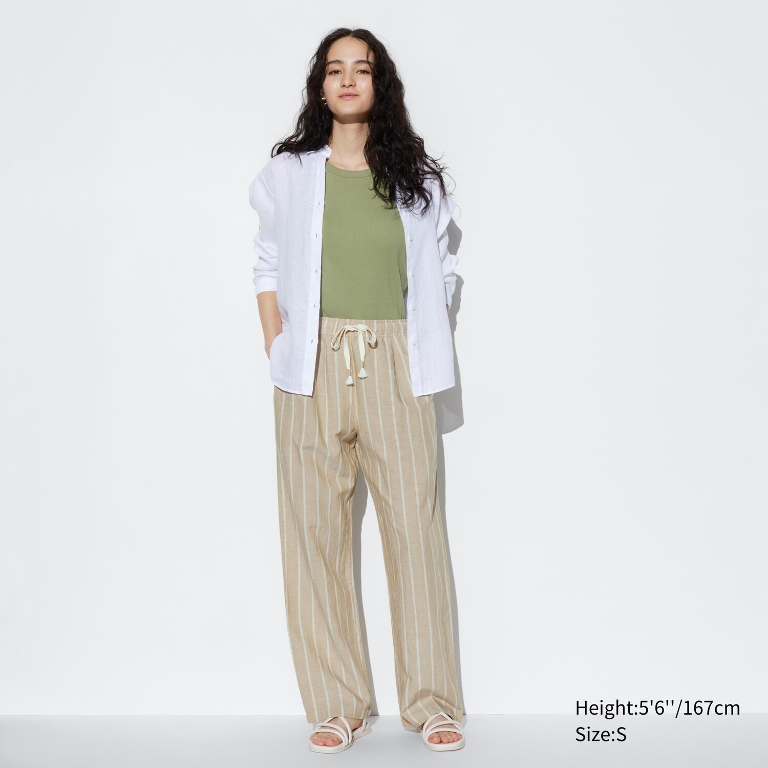 

Пижама UNIQLO льняная в полоску с короткими рукавами, бежевый