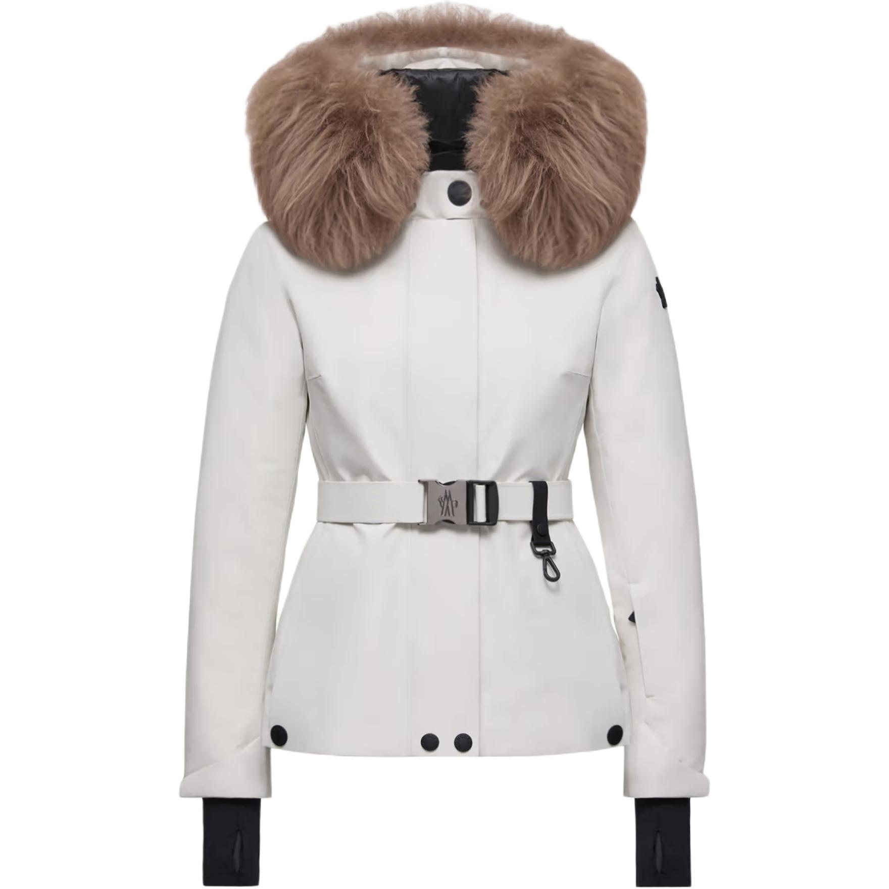 

Лаплане пуховая лыжная куртка с поясом и меховой отделкой Moncler Grenoble, белый