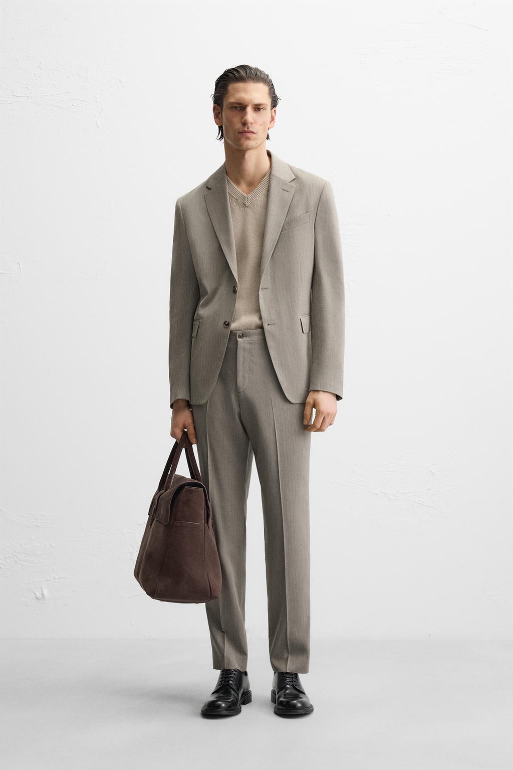 

Брюки от костюма в елочку ZARA, цвет Brown/Taupe