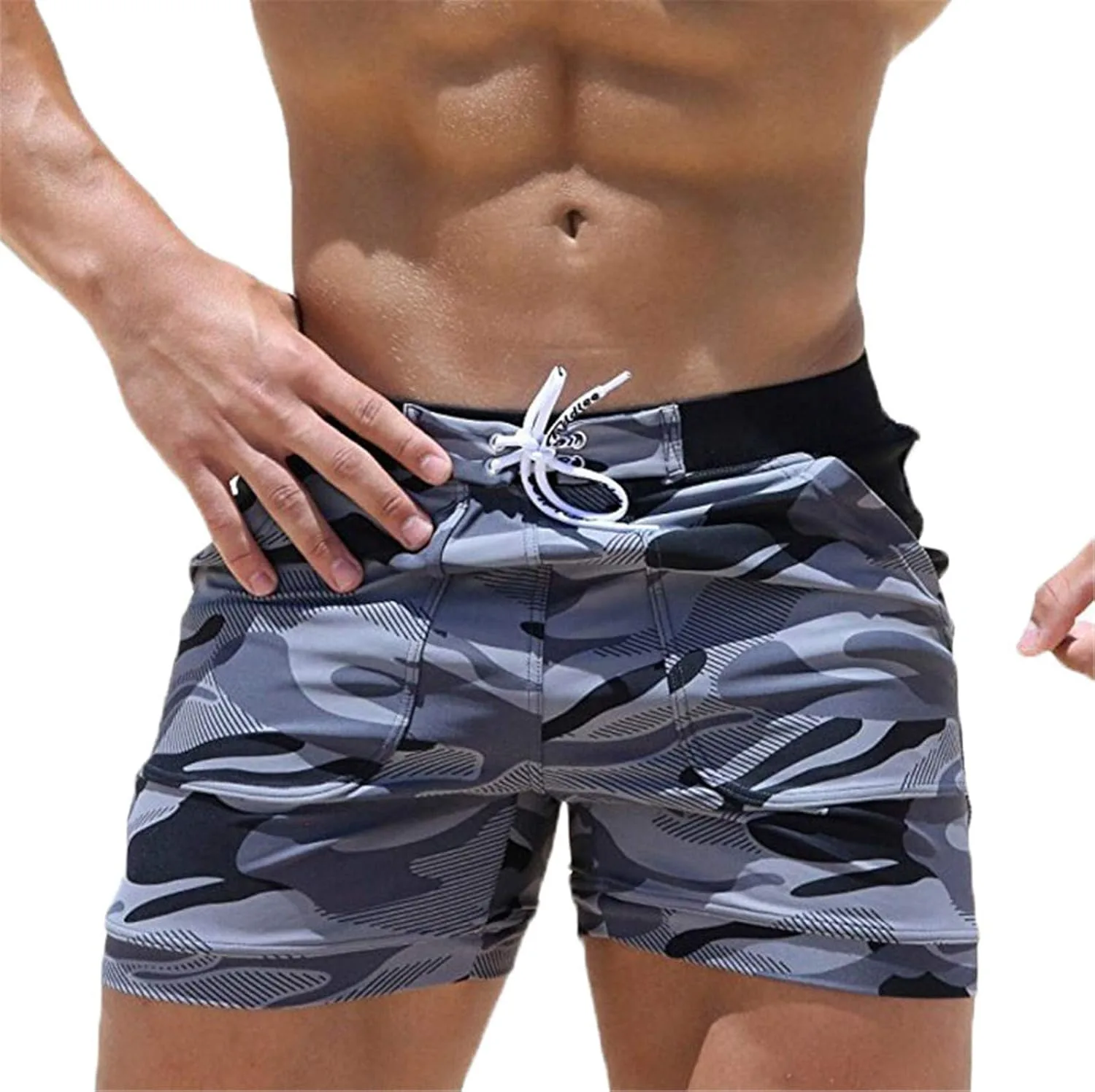 Мужские базовые плавки Andongnywell Swimwear, шорты для серфинга с камуфляжным рисунком, плавки-шорты с карманами Generic, серый