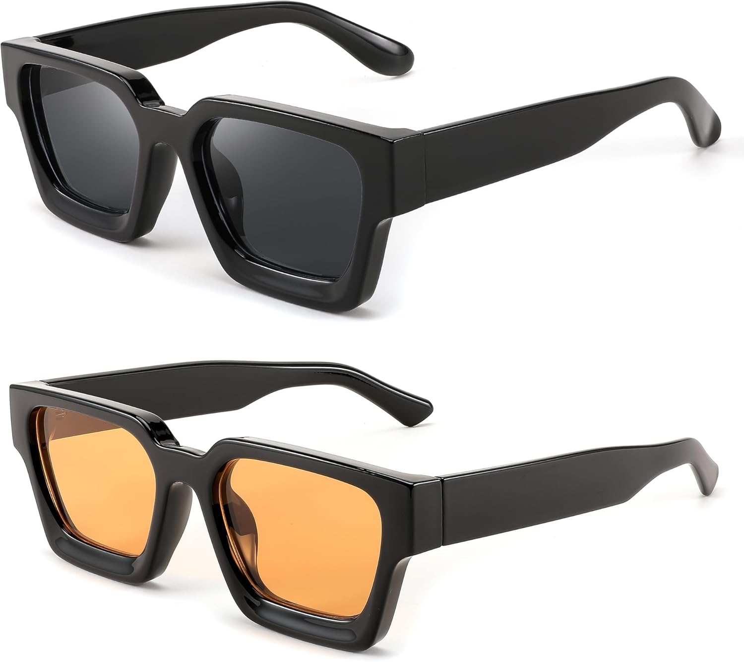 

Солнцезащитные очки FEISEDY в стиле ретро 90-х, квадратной формы, для женщин и мужчин, модные массивные прямоугольные солнцезащитные очки с защитой UV400, модель B2385, 2pcs - Balck + Yellow