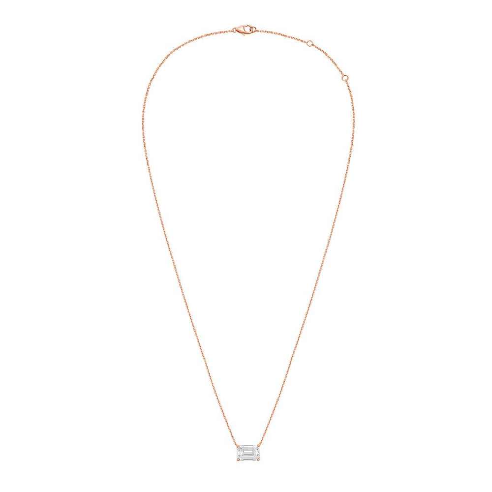 

Подвеска с выращенным в лаборатории бриллиантом East West 14 карат (12 карат), 4 зубца, изумрудная огранка, цвет DEF, чистота VS, превосходная огранка, цепочка: 16 дюймов Diana M., розовый