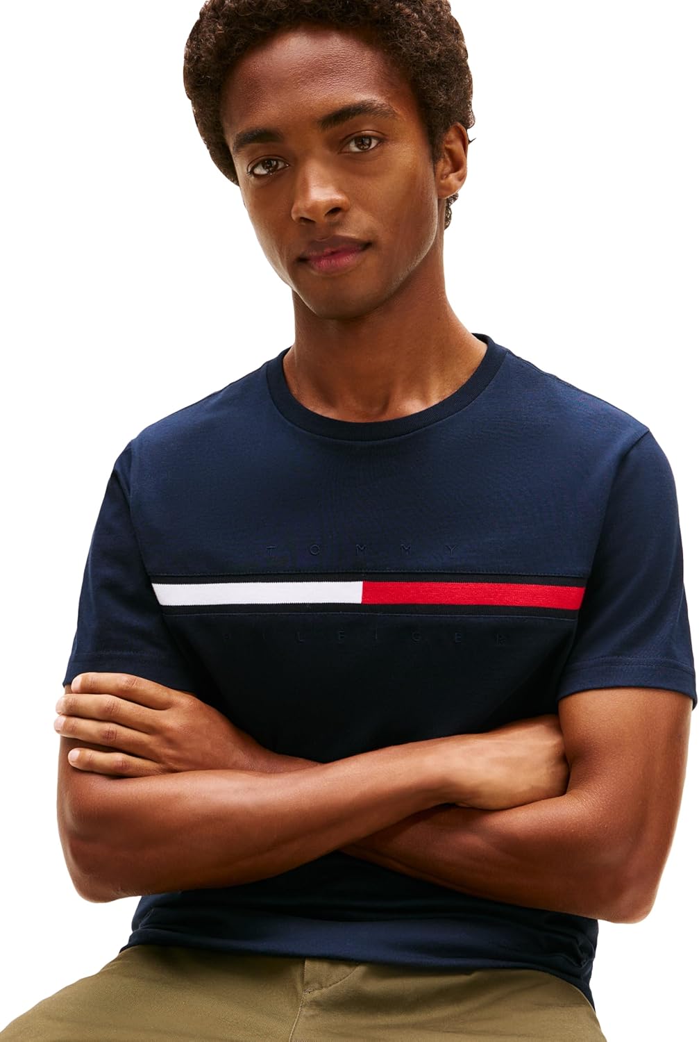 Мужская футболка с коротким рукавом и фирменной полоской Tommy Hilfiger, Sky Captain — фото 2