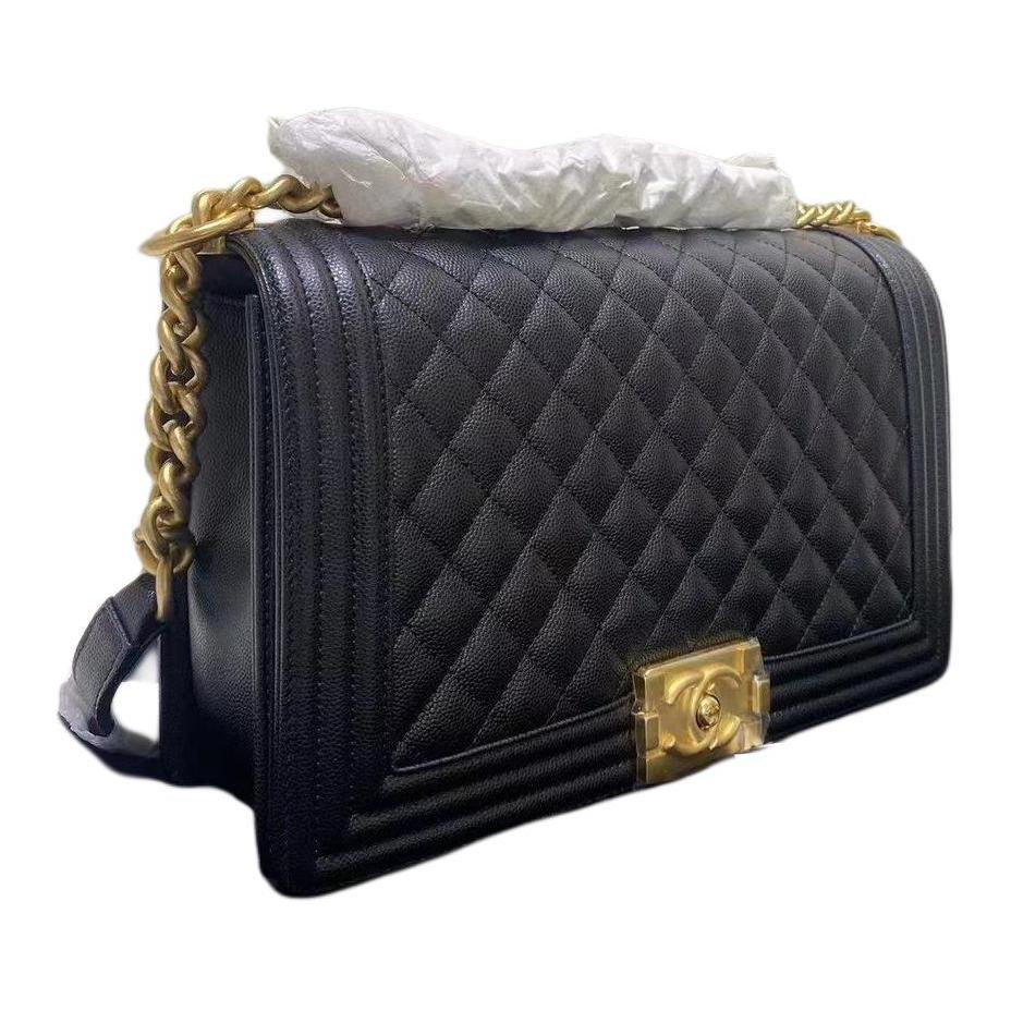 LEBOY Зернистая Кожаная Сумка Через Плечо, Кроссбод Тубэ Женская Черная CHANEL — фото 2