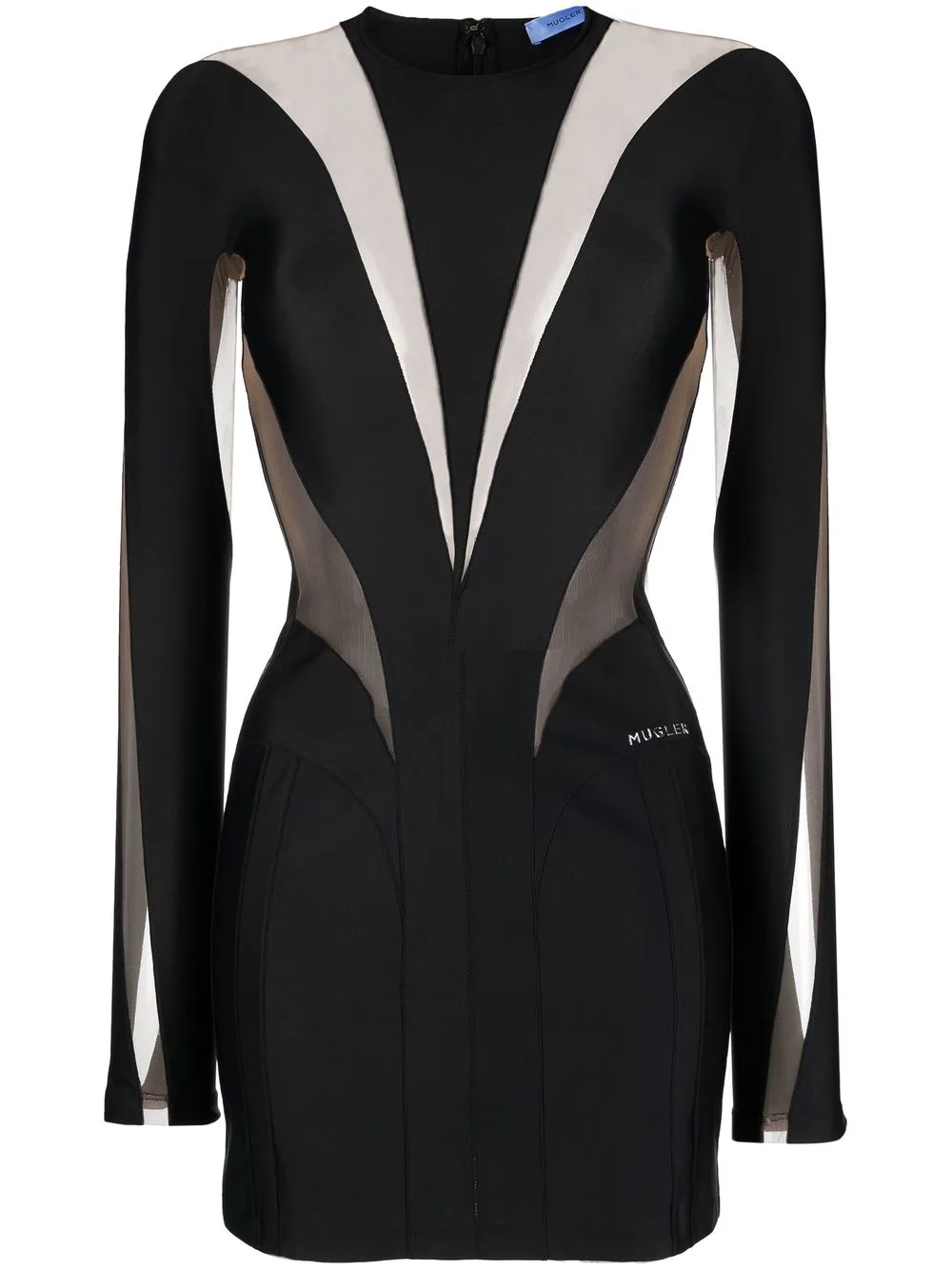 

Платье с прозрачными вставками и логотипом Mugler, черный