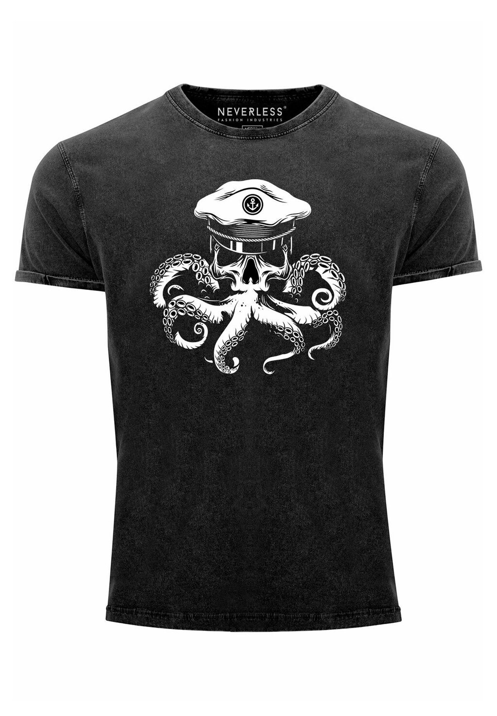 

Принт на футболке Vintage Kapitän Totenkopf Oktopus Captain Skull Kra Neverless, черный