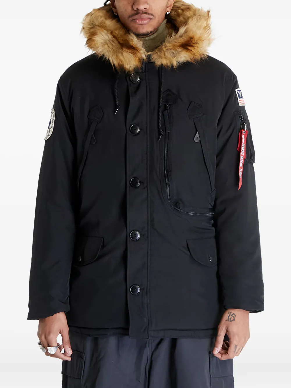 

Куртка с капюшоном и искусственным мехом Alpha Industries, черный
