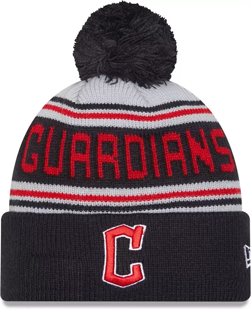 

Красная вязаная шапка с помпоном New Era для взрослых Cleveland Guardians