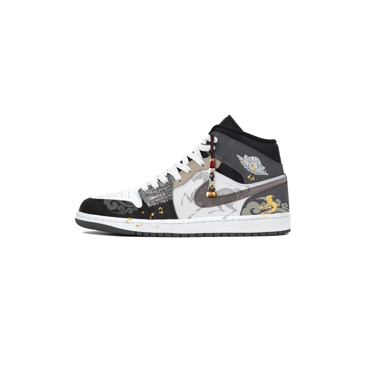 

Jordan Мужские баскетбольные кроссовки Air 1 средней высоты, износостойкие, винтажные, черный с золотыми вставками