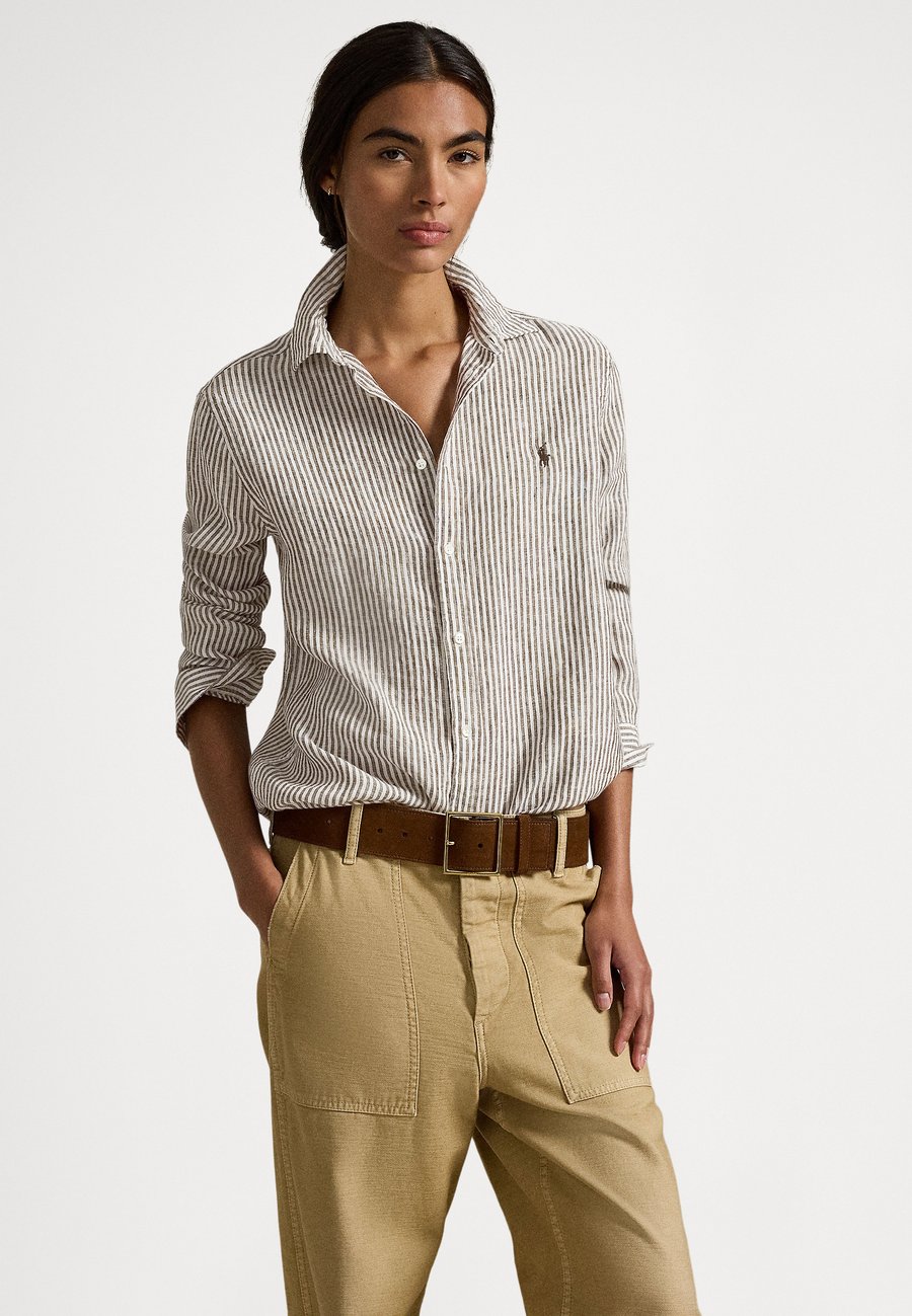 

Блуза Polo Ralph Lauren CLASSIC FIT STRIPED LINEN SHIRT, Dark Brown/White/Dark Brown