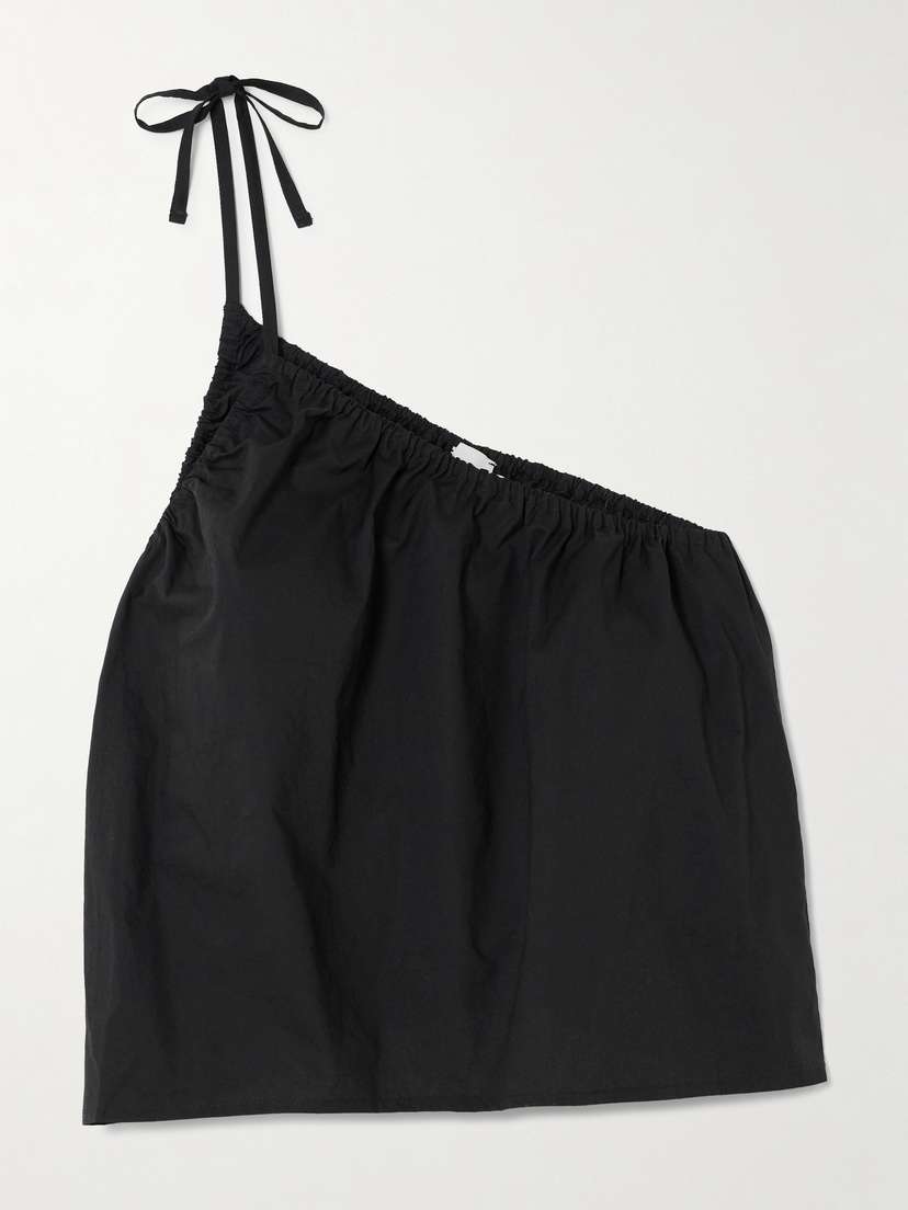 

Топ из органического хлопкового поплина со сборками на одно плечо Deiji Studios, черный