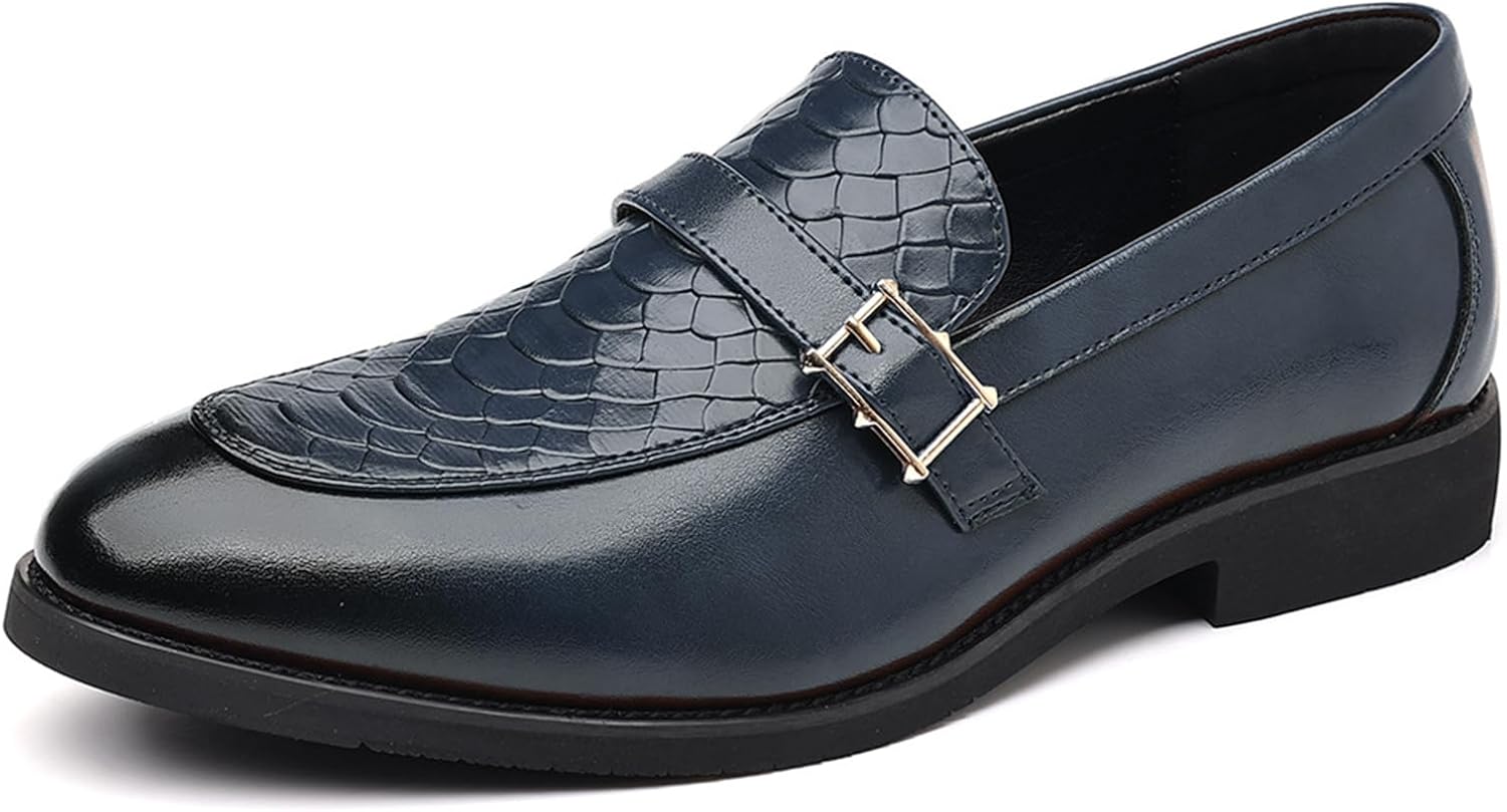 

Мужские кожаные лоферы с массивным каблуком, принтом, модной металлической пряжкой, удобные, на плоской подошве, с круглым носком, для работы, офиса, свадьбы и повседневного делового стиля Bangteuo, синий