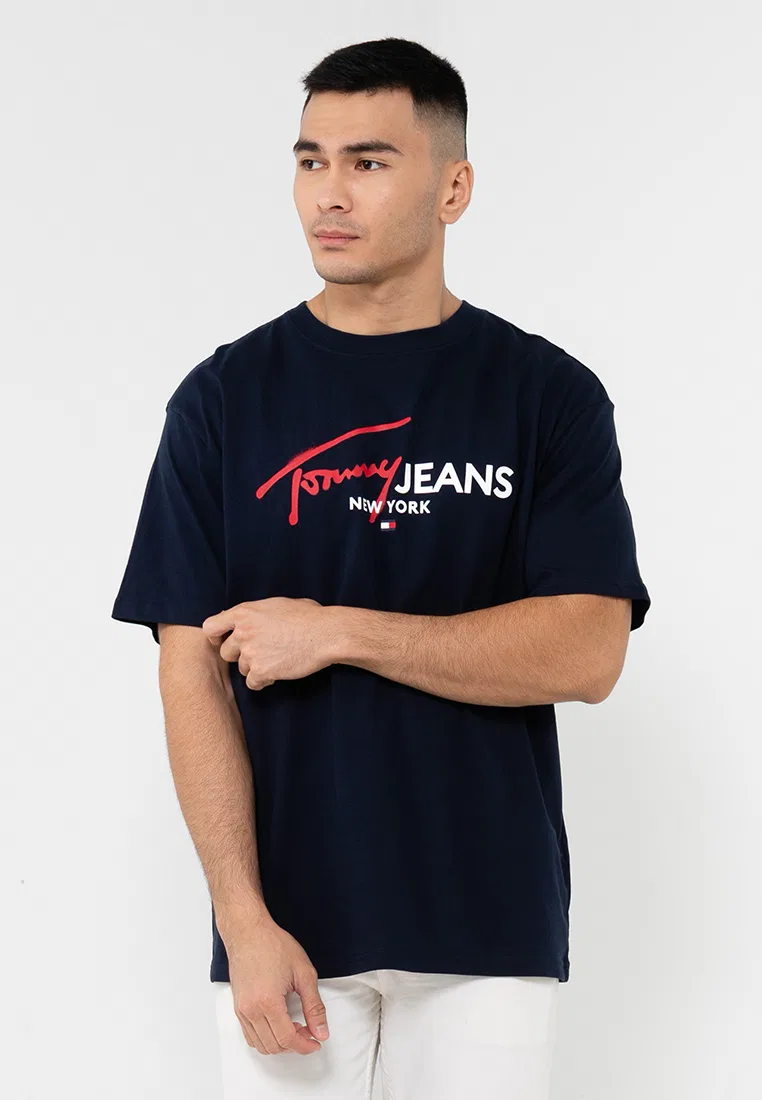 Футболка с принтом, короткий рукав, Tommy Jeans Tommy Hilfiger, темно-синий