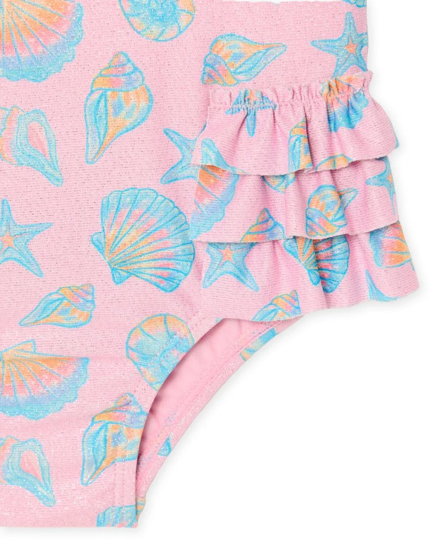 Детский слитный купальник для девочек 2T-5T с квадратным вырезом Angel Beach, розовый — фото 3