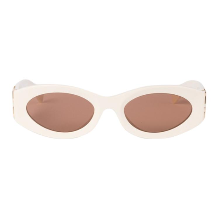 MIU MIU Солнечные очки с овальной оправой и логотипом, Milk White — фото 3