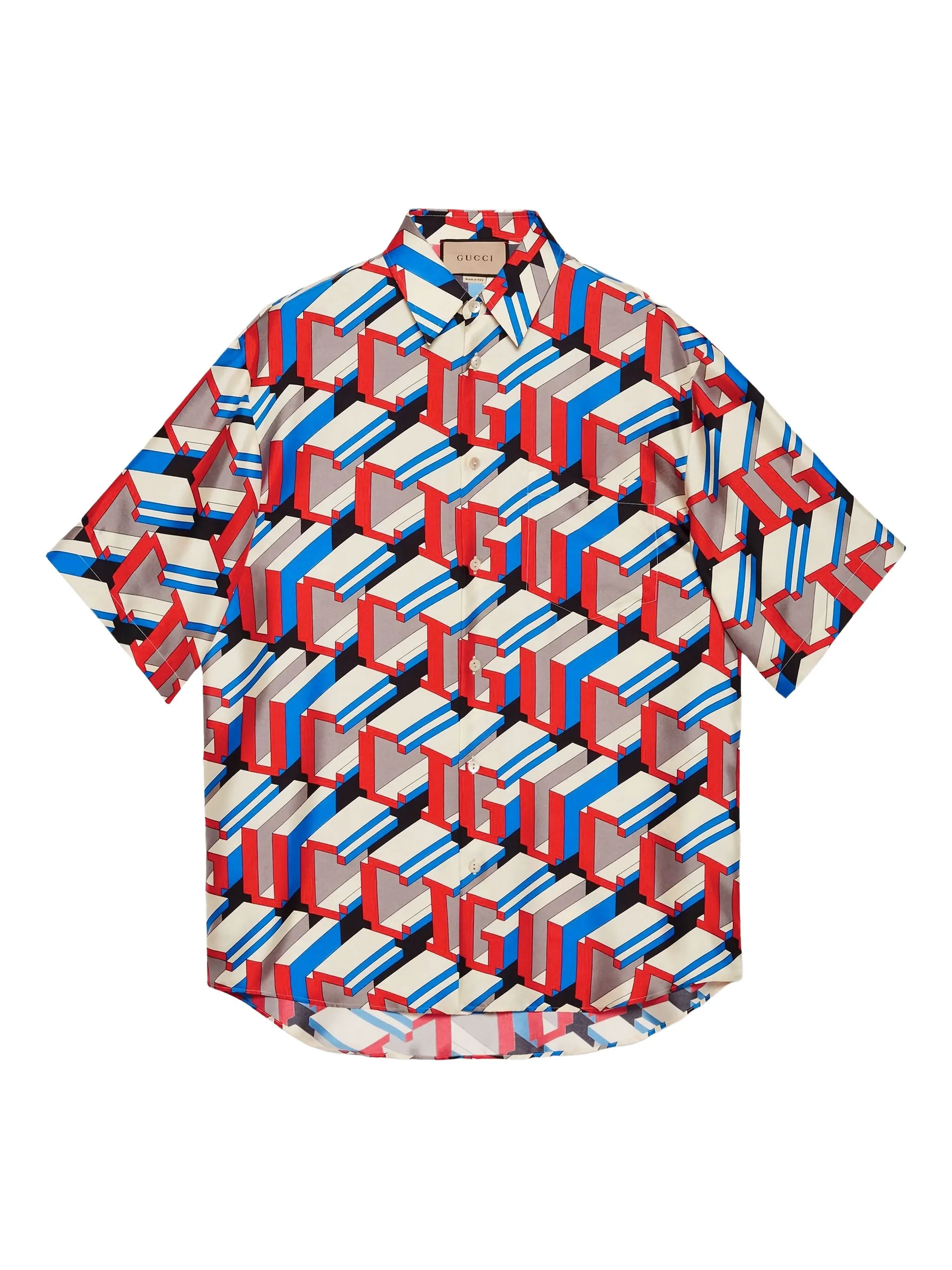 

Шелковая рубашка с логотипом Gucci, белый