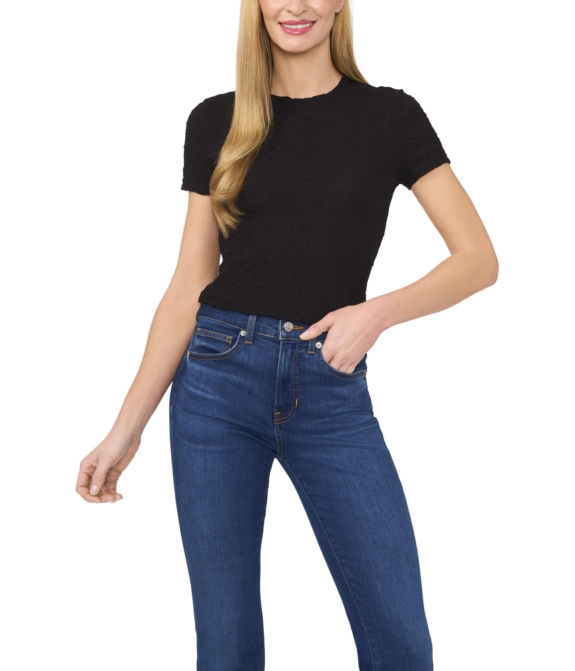 

Футболка CeCe Short Sleeve Puckered Knit Baby Tee, Rich Black